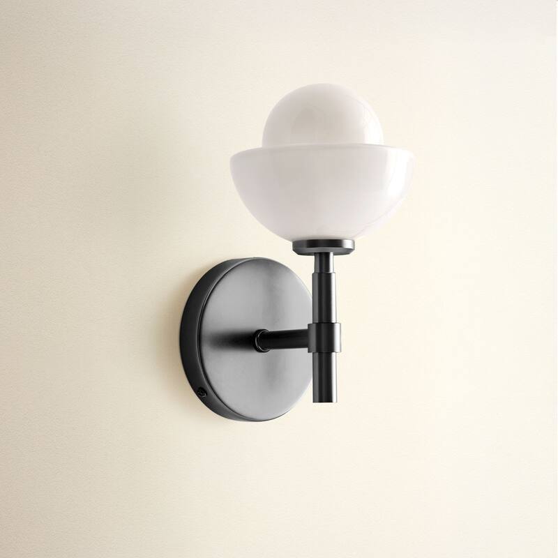 Ariel Armed Sconce - Metal, Glass & Gold, Ivory White 1-Light Wall Sconce for Bathroom or Hallway in Modern, Contemporary Style