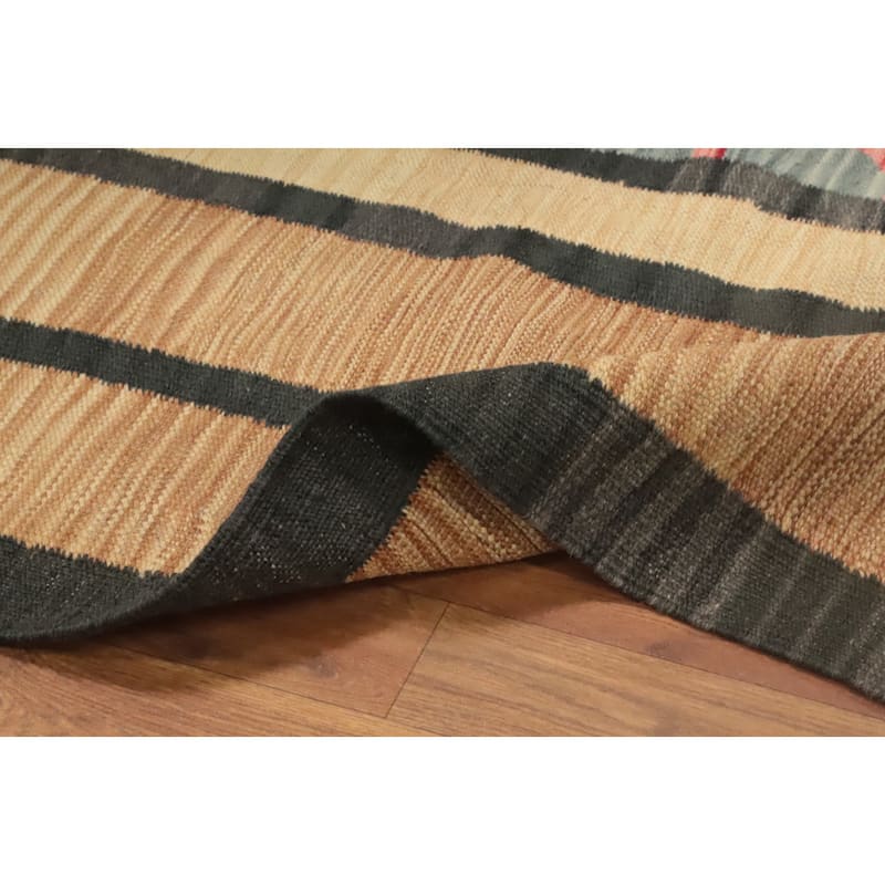 Hand Woven Oriental 100% Wool Carpet Southwestern Modern Brown Kilim Area Rug - 9' 11'' X 6' 7''