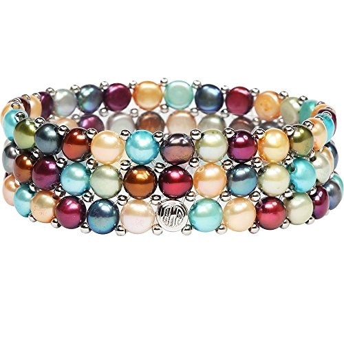 D'AMA Women's Pearl Bracelet - Easy-On Stretch Triple Strand cultured Pearl Bracelet