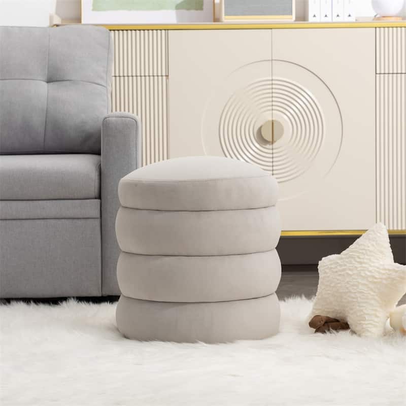 Soft Velvet Round Ottoman Footrest Stool