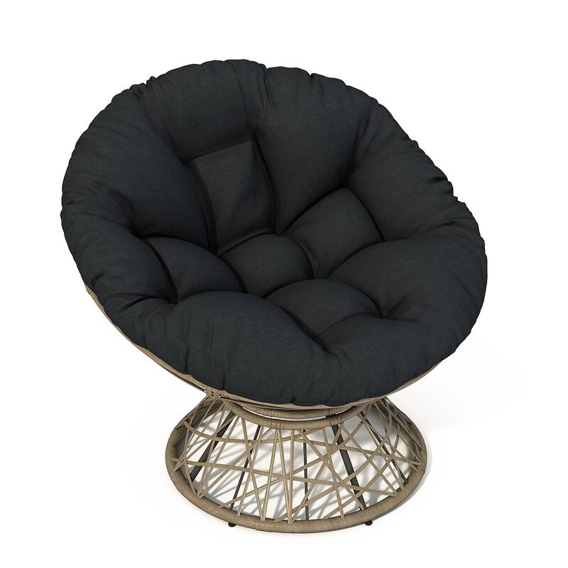 Polypropylene Wicker Swivel Lounge Chair with Thick Cushion and 360° Rotation