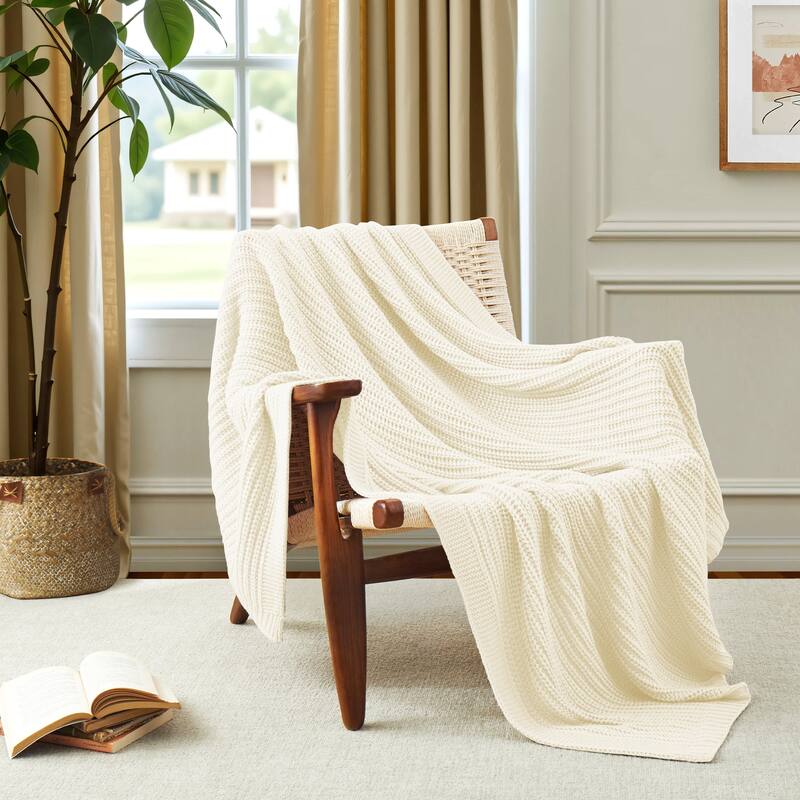50"x60" Ultra Plush Chunky Knit Throw Blanket Textured Comfort Woven Blanket - Cream