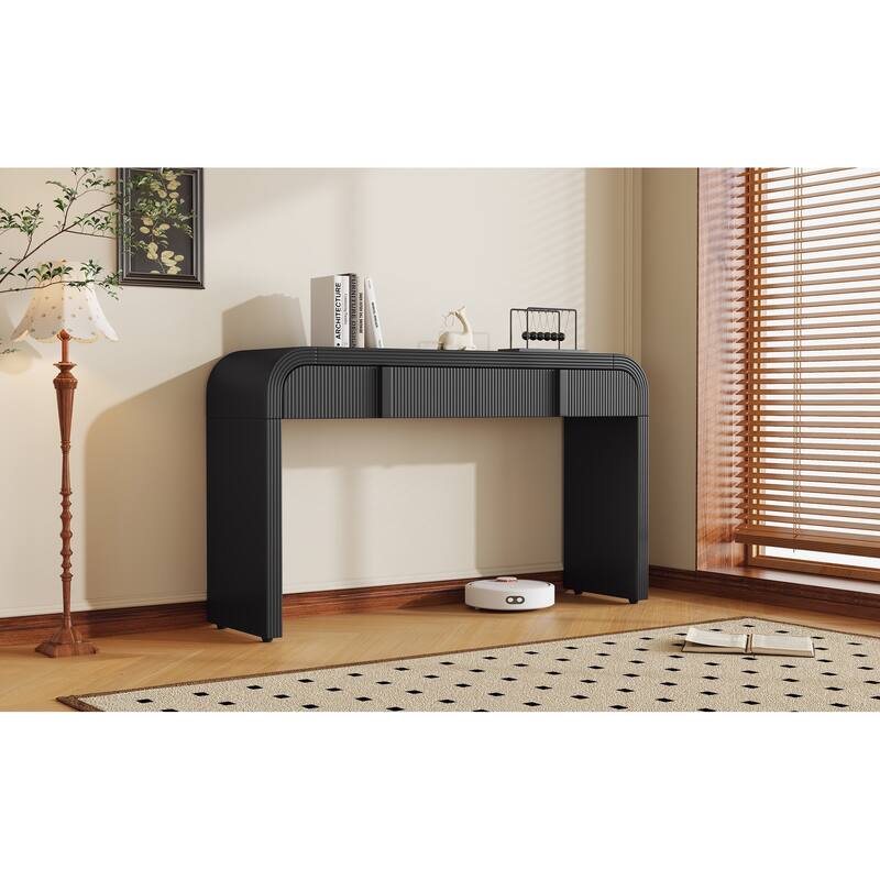 Modern Console Table with 2 Storage Drawers - Black
