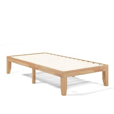 Brown Rubber Wood 14-Inch Twin Size Platform Bed Frame with Wood Slat Support