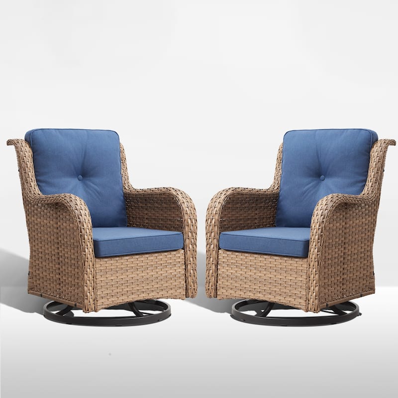 Pocassy 3-Piece Outdoor Swivel Bistro Set, Wicker Rocking Chairs