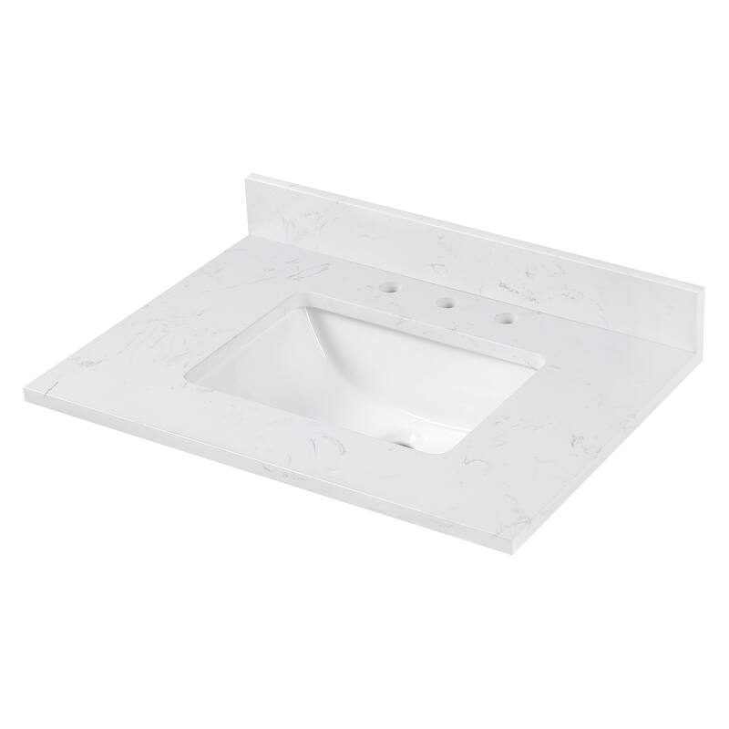 Avanity Cala White Engineered Stone Vanity Top with Rectangular Undermount Sinks