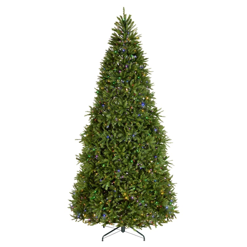 National Tree Company 12 ft Pre-Lit Dunhill Fir Artificial Christmas Tree, 1,200 LED Lights, PowerConnect, Includes Stand, Green