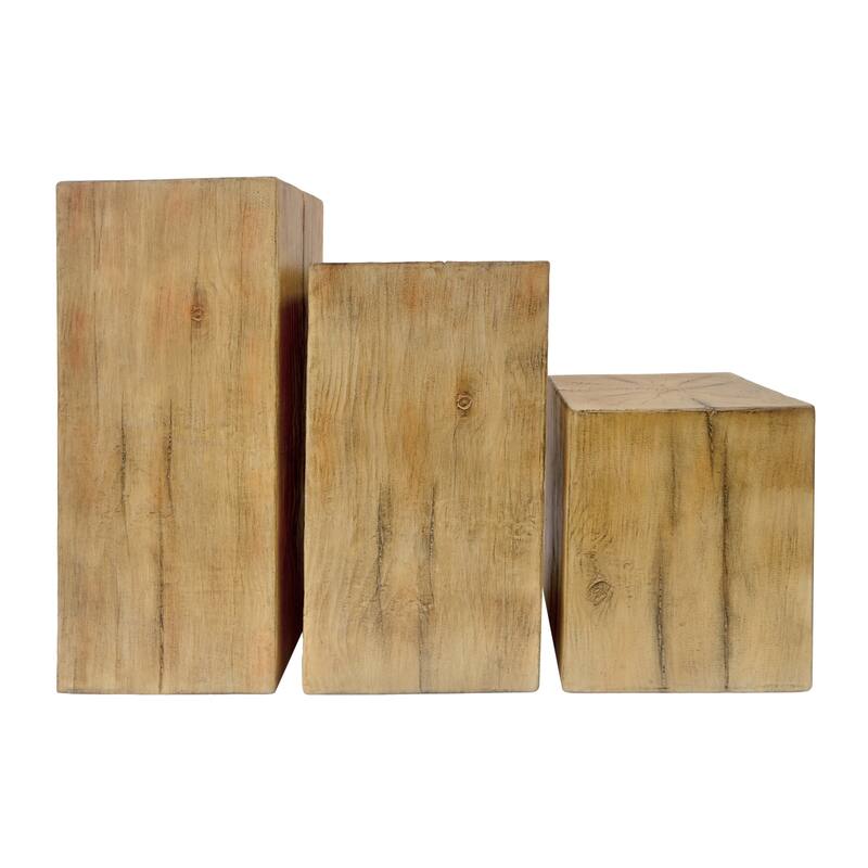 Roomfitters Retro Natural Style Side Table Set, Stackable Square-Column MGO End Tables for Living Room, Bedroom