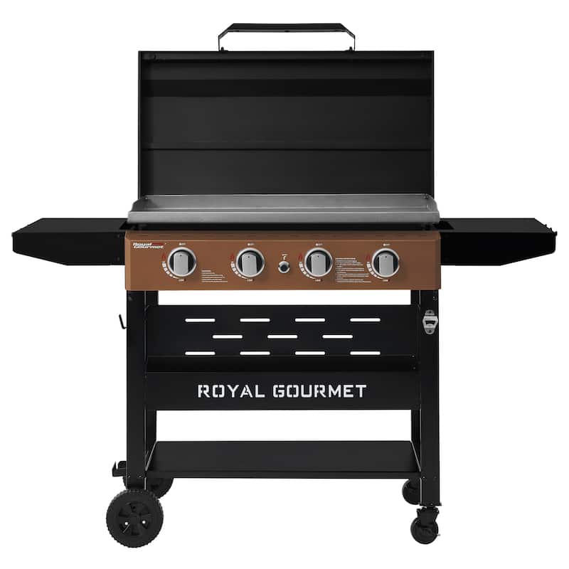 Royal Gourmet 4-Burner Gas Griddle with Hood and Side Shelves