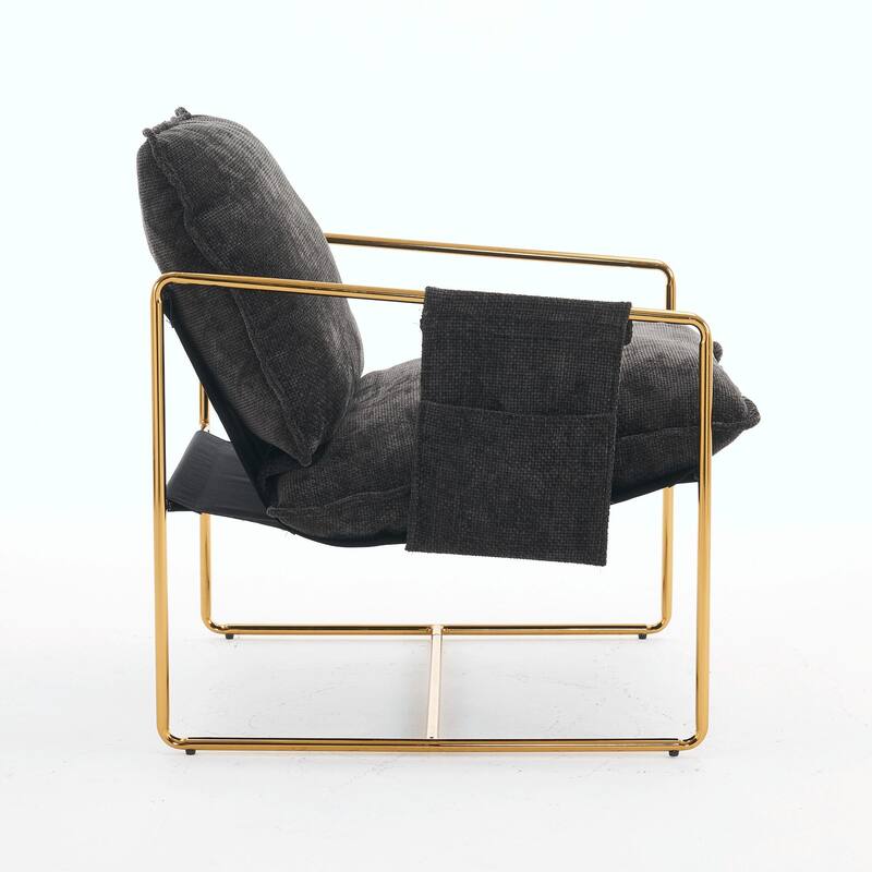 Upholstered Hanging Armchairs with Arm Pockets, Metal Frame,Set of 2
