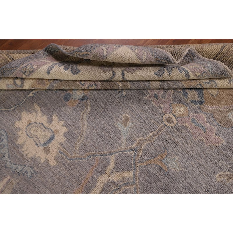 Gray Blue Oushak Vegetable Dye Area Rug Hand-Knotted Wool Carpet - 9'1" x 12'0"