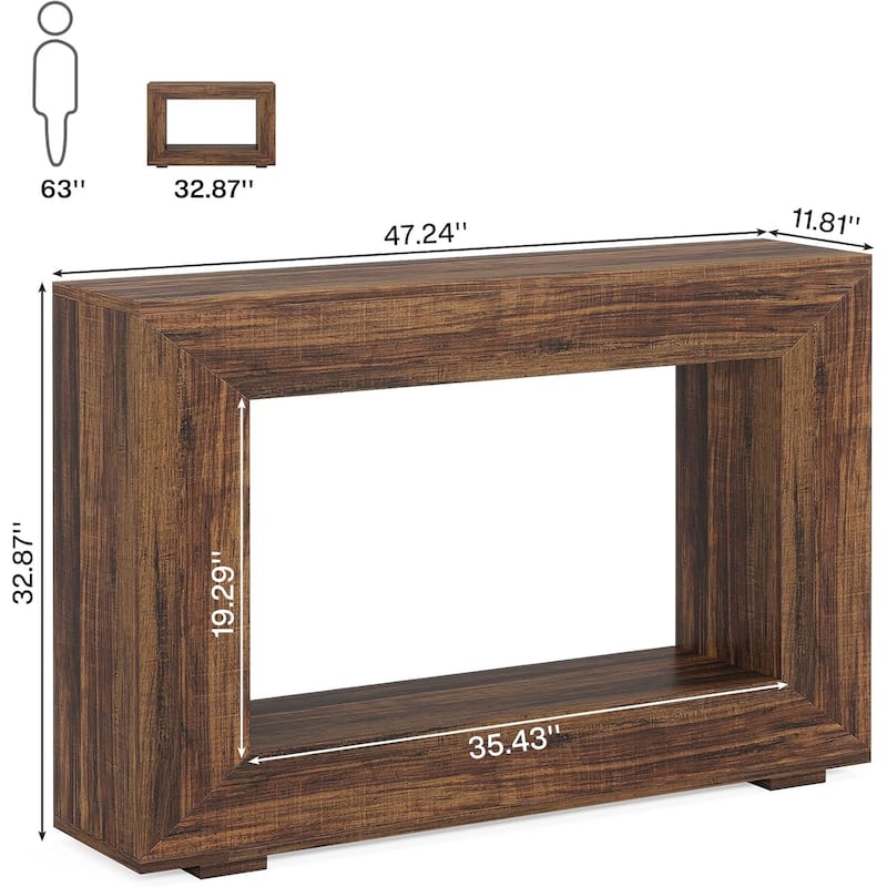 Brown Wood Grain Console Table with Particleboard and Rustic Farmhouse Style - 47.24” L x 11.81” W x 32.87” H