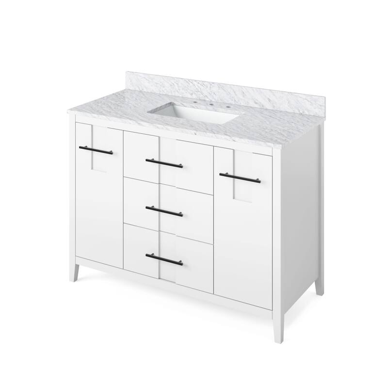Jeffrey Alexander VKITKAT48R-MARBLE Katara 48" Free Standing Vanity - White / White Carrara