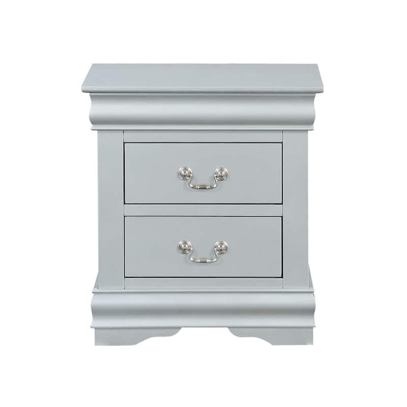 Grey Wooden Nightstand with Dual Drawers Classic Bedroom End Table for Lamps and Accessories