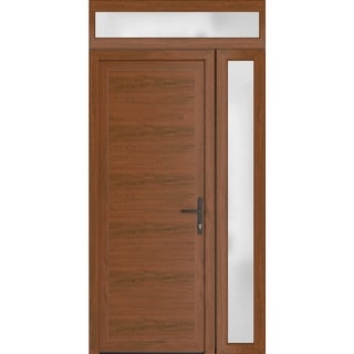 Exterior Prehung Metal-Plastic Door Frosted Glass Manux 8111 Walnut Side & Top Sidelite 52x94 Lefthand Inswing