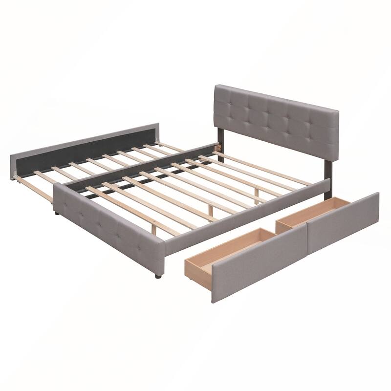 Upholstered Platform Bed with 2 Drawers and 1 Twin XL Trundle