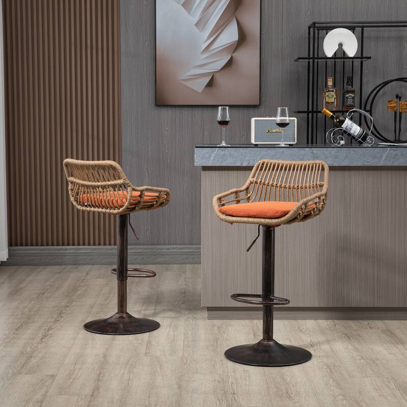Set of 2 Swivel Bar Stools Adjustable Counter Height with Footrest