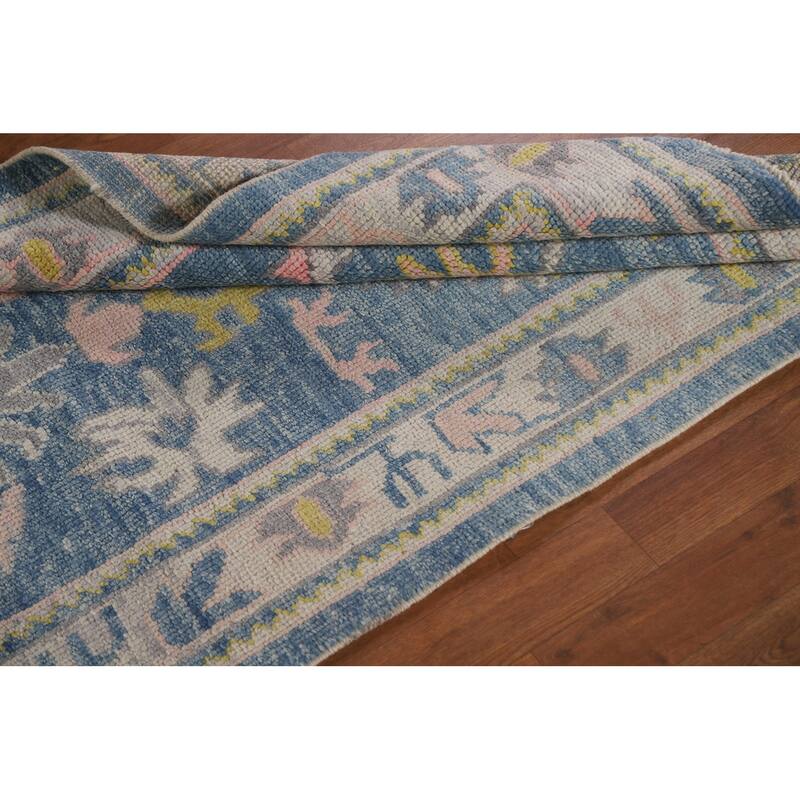 Vegetable Dye Floral Oushak Turkish Runner Rug Handmade Wool Carpet - 3'2"x 16'0"