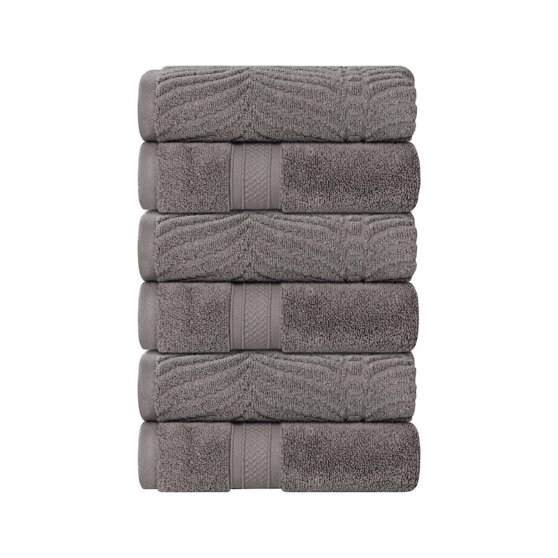 Superior Chevron Zero Twist Solid and Jacquard Cotton Hand Towel Set of 6