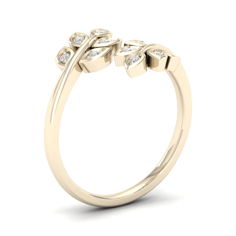 1/10ct TDW Diamond Bypass Leaf Fashion Ring in 10k Gold for Women