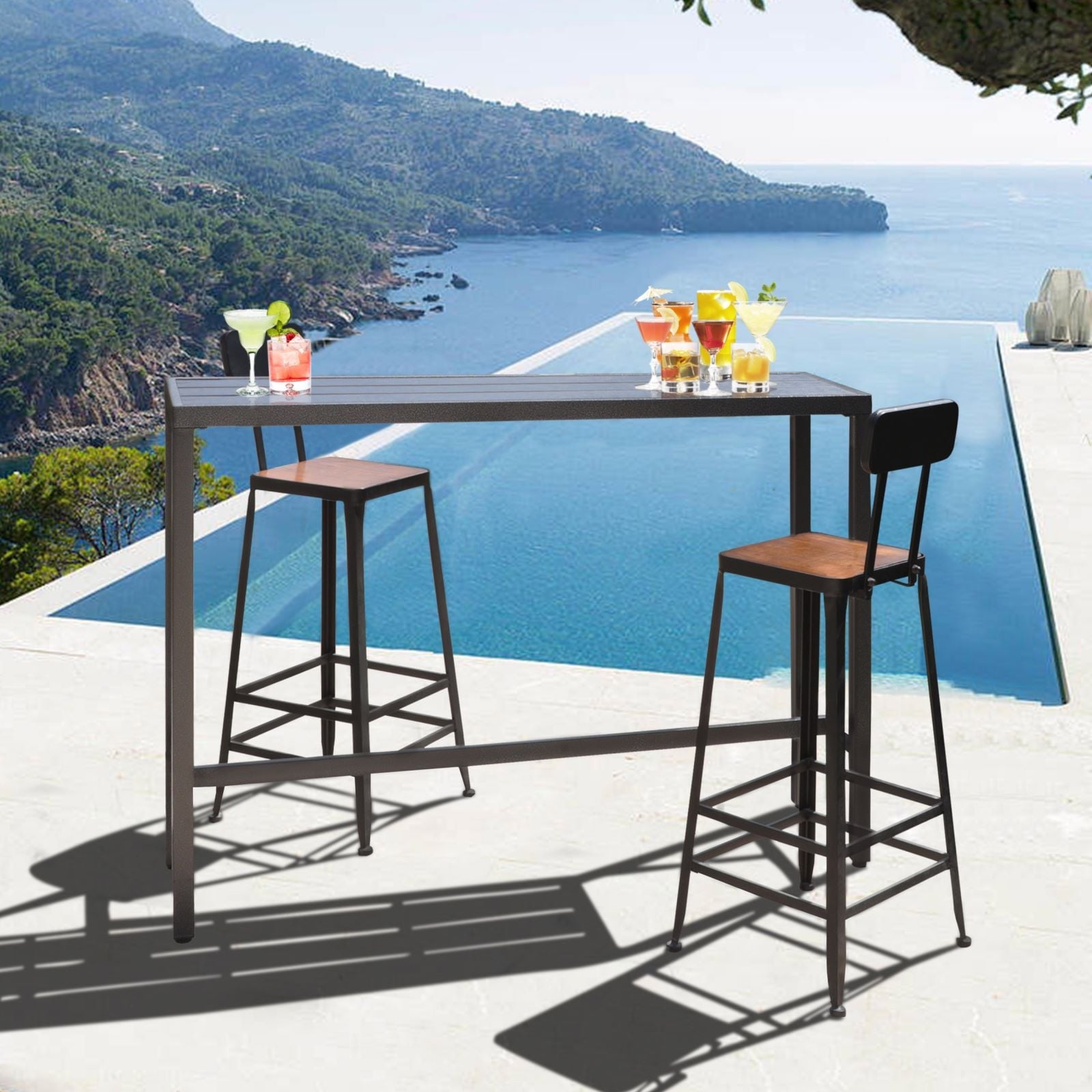 Outdoor metal outlet bar table