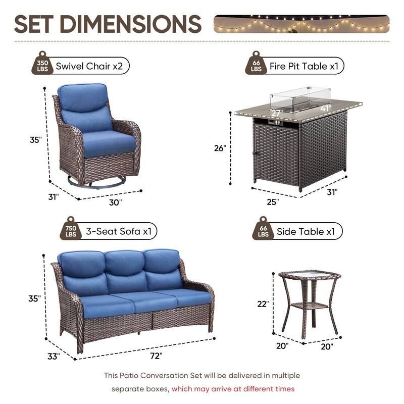 Pocassy Outdoor Fire Pit with Sofa Swivel Chairs Conversation Set