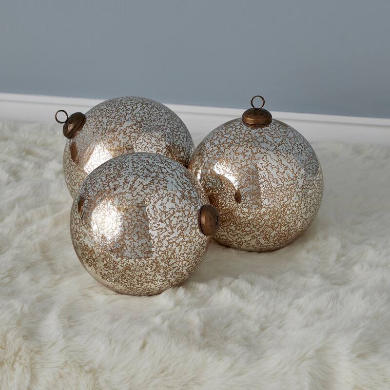 Mercury Glass Ornament 120mm Set of 3 - Antique Silver Color