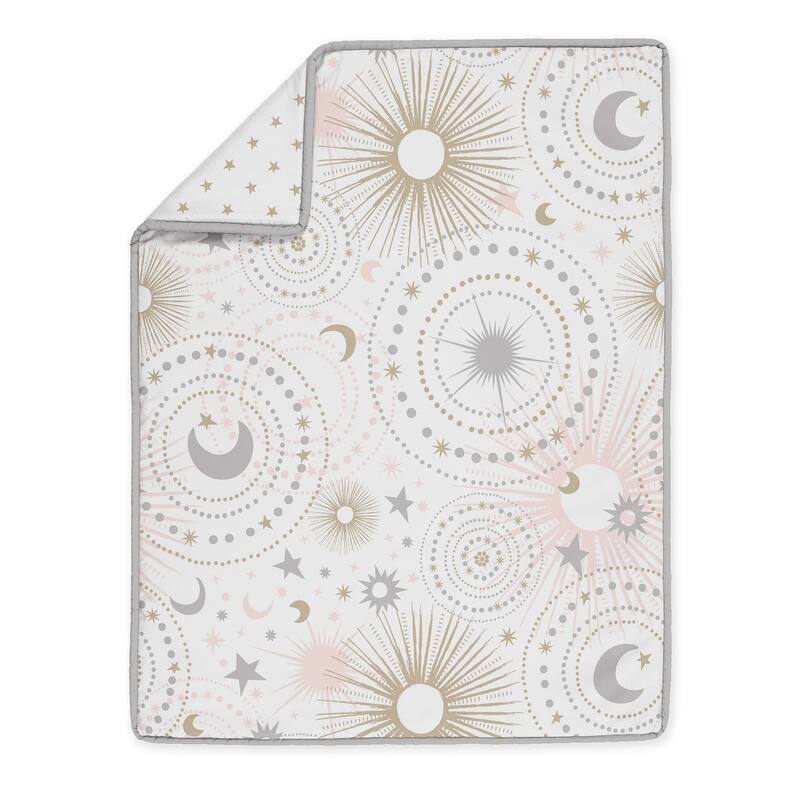 Sweet Jojo Designs Blush Pink Gold Grey & White Star and Moon Celestial Collection Baby Girl 4-pc Bumperless Crib Bedding Set
