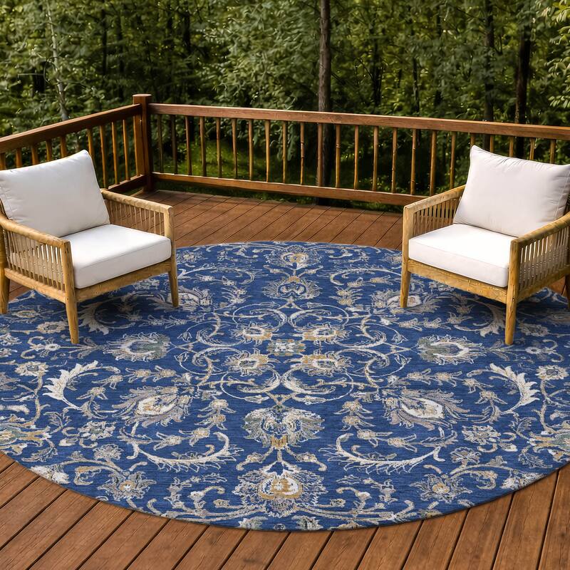 Machine Washable Indoor/ Outdoor Traditional Arvada Chantille Rug - Navy - 8' x 8'