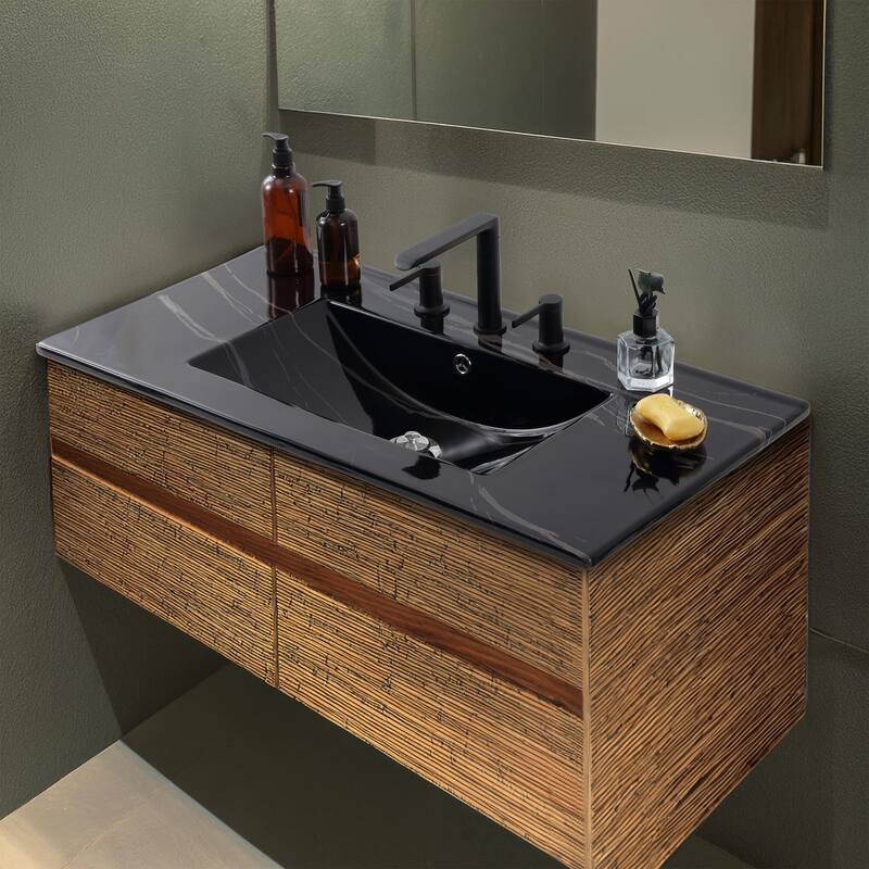 Aubert 3-Hole Classic Contemporary Rectangular Ceramic Single Sink Basin Vanity Top, by JONATHAN Y