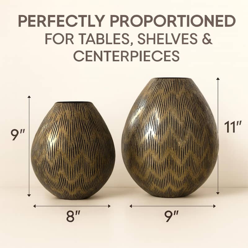 Aria Home Bronze Handblown Glass Set of 2 Modern Decorative Table Vases