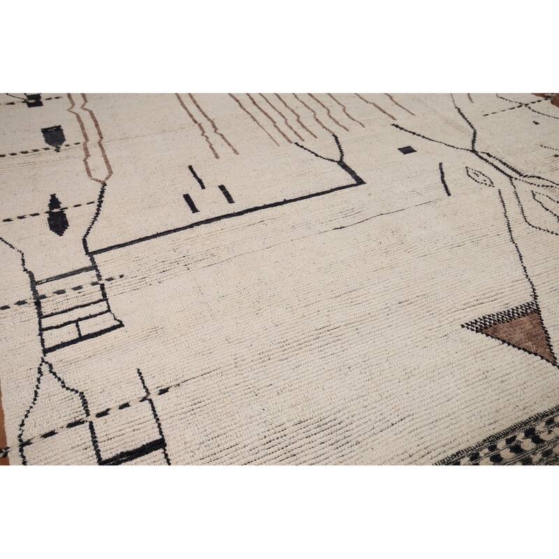 Earth Tone Moroccan Area Rug Handmade Stripe Wool Carpet - 8'8" x 12'11"