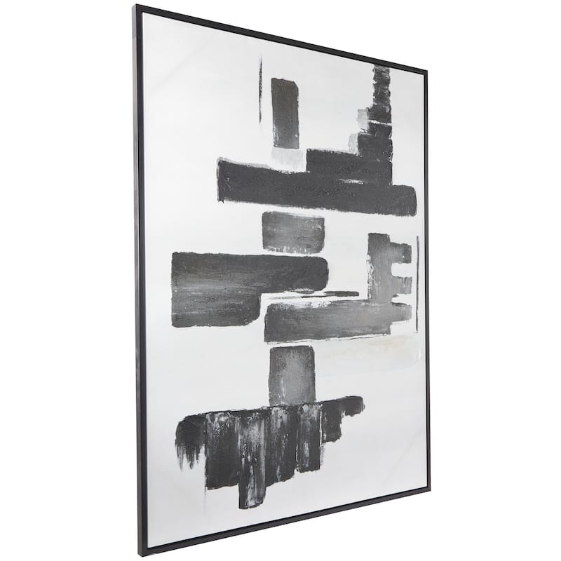 Canvas Abstract Lines and Shapes Living Room Framed Wall Art with Black Frame - Black - Roche River Decor