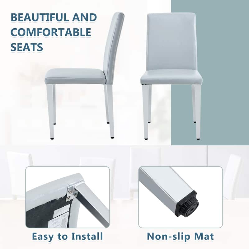 4-Piece Armless Dining Chair Set, Faux Leather Upholstered Accent Chair with Metal Legs Modern High Back Kitchen Dining Chair