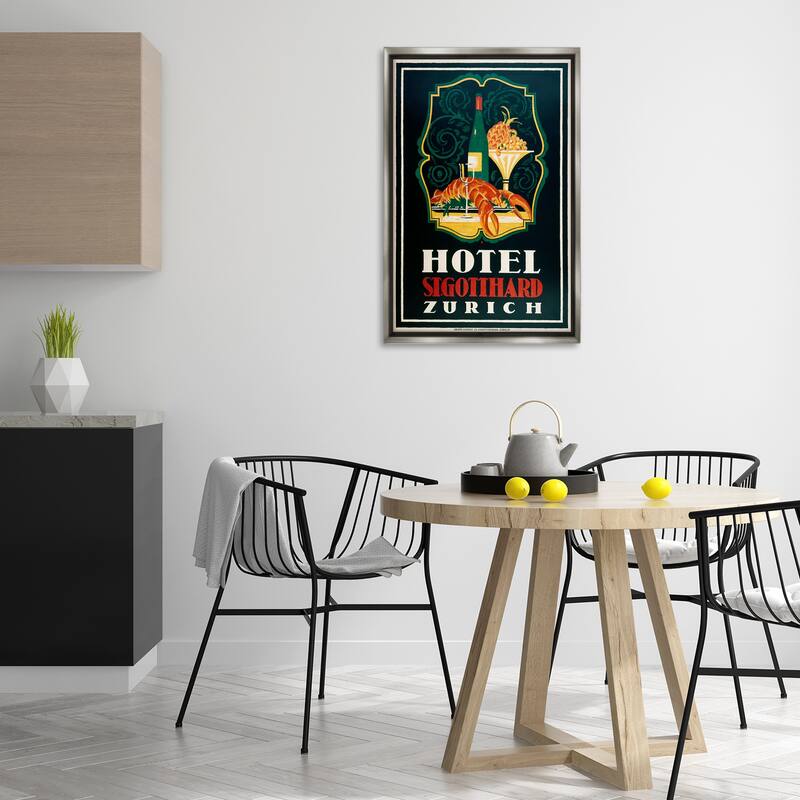 Stupell Vintage Hotel Zurich with Lobster Framed Floater Canvas Wall Art Design By Marcus Jules