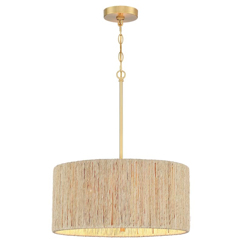 Jillian 4-Light Rattan Drum Chandelier Light with Brass Canopy - 18'' W
