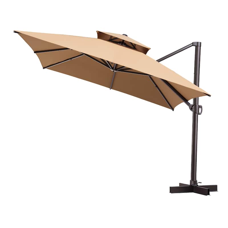 Outdoor 10X12.5 FT Dual Top Patio Offset Umbrella 360 degrees Rotation