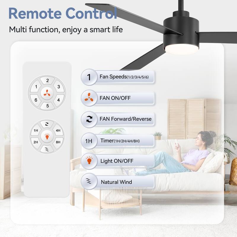 52-inches 3-Blade Ceiling Fan With Remote Downrod