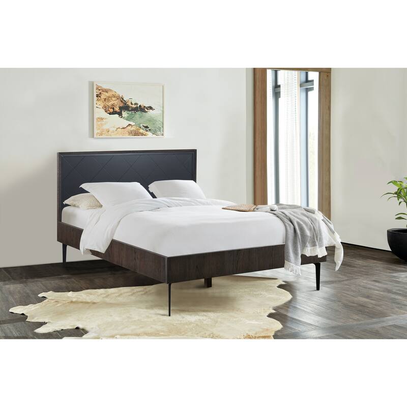 Modern Wood Metal Queen Bed Frame - Sturdy Platform Bed with Slats - Oak Finish - 63"W x 84"L
