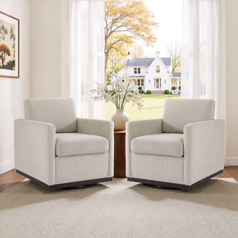 Set of 2 Modern Swivel Accent Armchairs Upholstered Arm Chairs