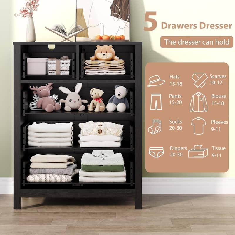 Modern 5 Drawer Dresser for Bedroom, Entryway, Hallway