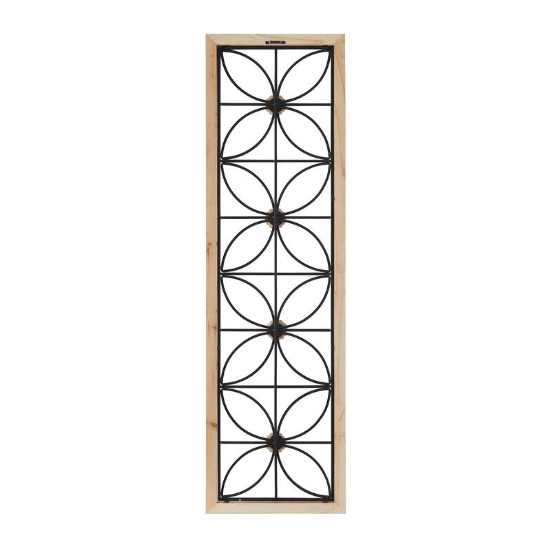 Black Metal Floral Home Wall Decor with Brown Frame