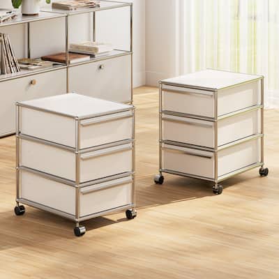 Modern 2/3-Drawer Wheel File Storage Cabinet with Stainless Metal