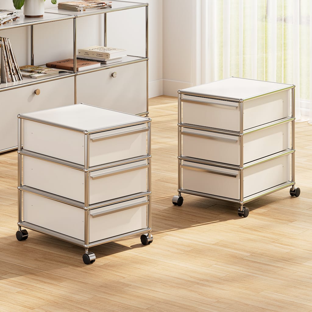 Modern 2/3-Drawer Wheel File Storage Cabinet with Stainless Metal