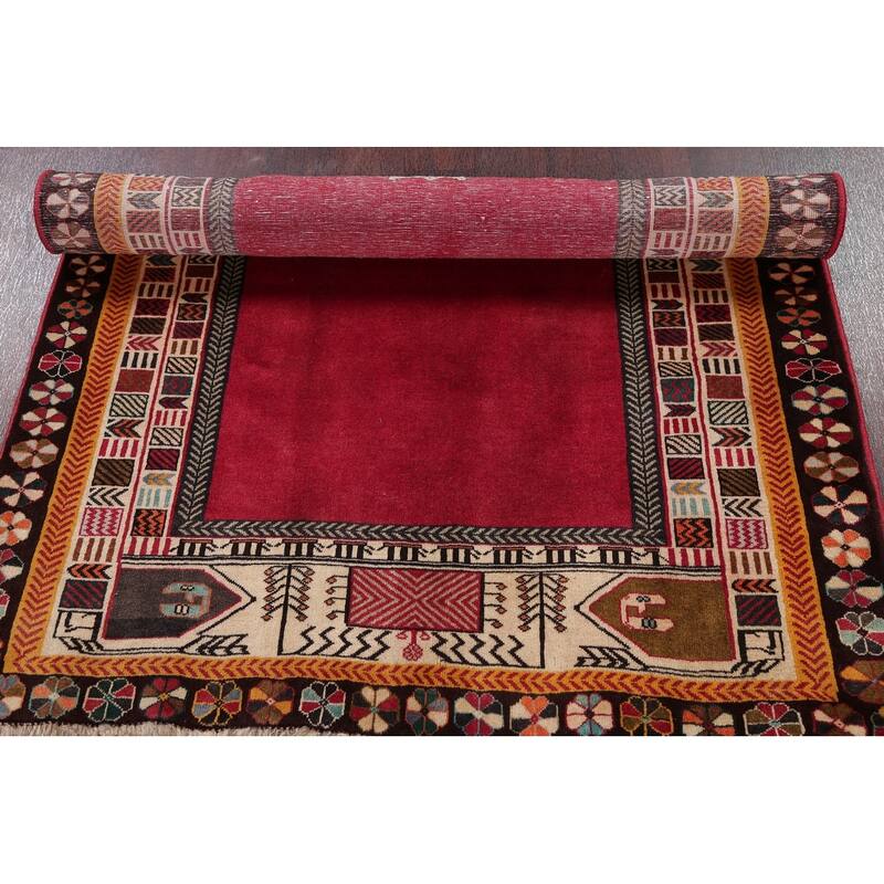 Hand Knotted Oriental 100% Wool Carpet Traditional Tribal Red Shiraz Area Rug - 5' 11'' X 4' 1''