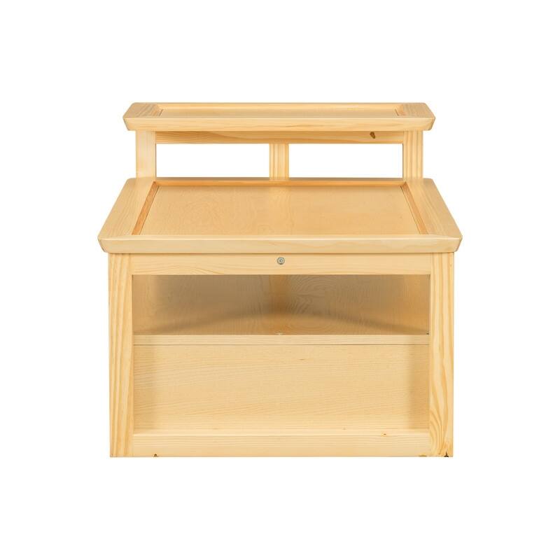 Modern Coffee Table, Coffee Table with 1 Storage Shelf, 2 Tabletops and 1 Rattan Drawer For Living Room