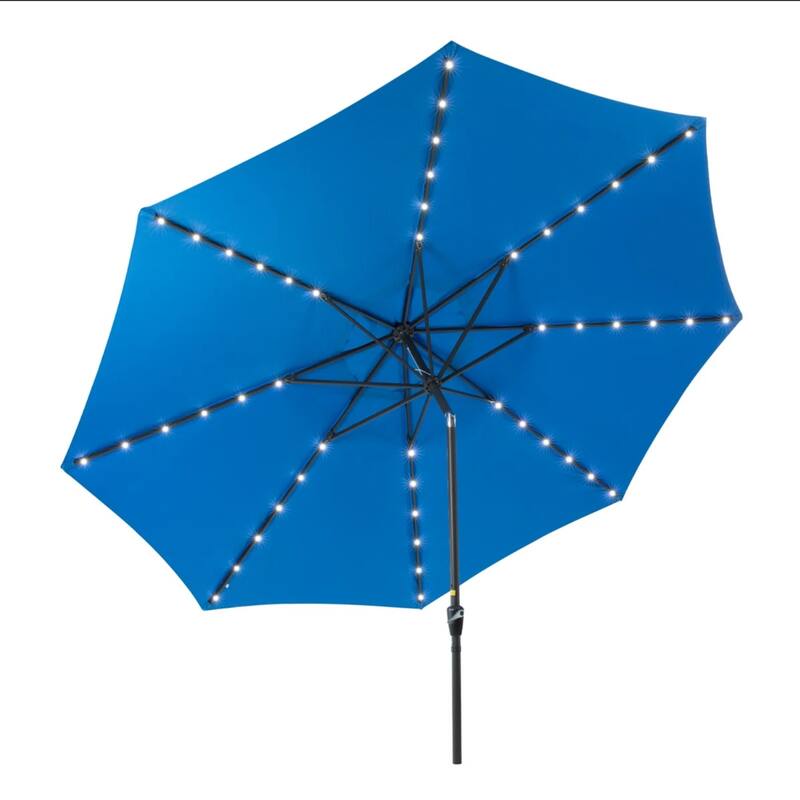 11 Feet Blue Solar LED Patio Umbrella with Crank Lift , Tilt, 8 Ribs (Without base)
