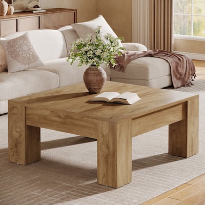 39-Inch Wood Farmhouse Square Coffee Table with Sturdy Legs