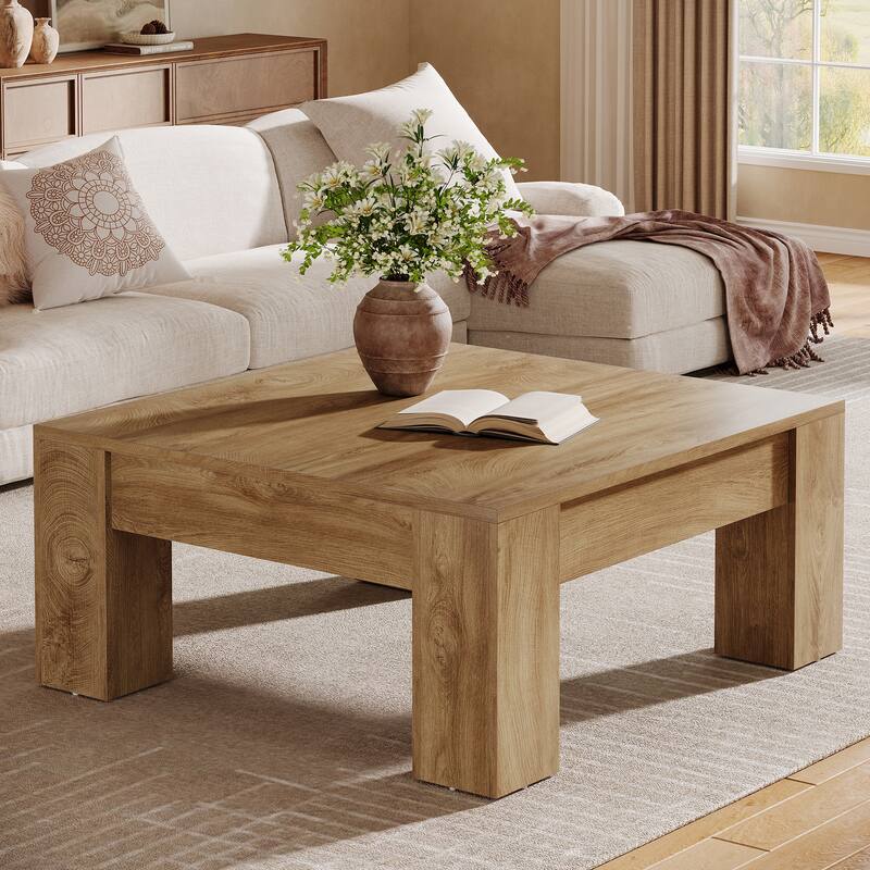 Square Coffee Table, 39-Inch Coffee Table with Sturdy Legs - natural