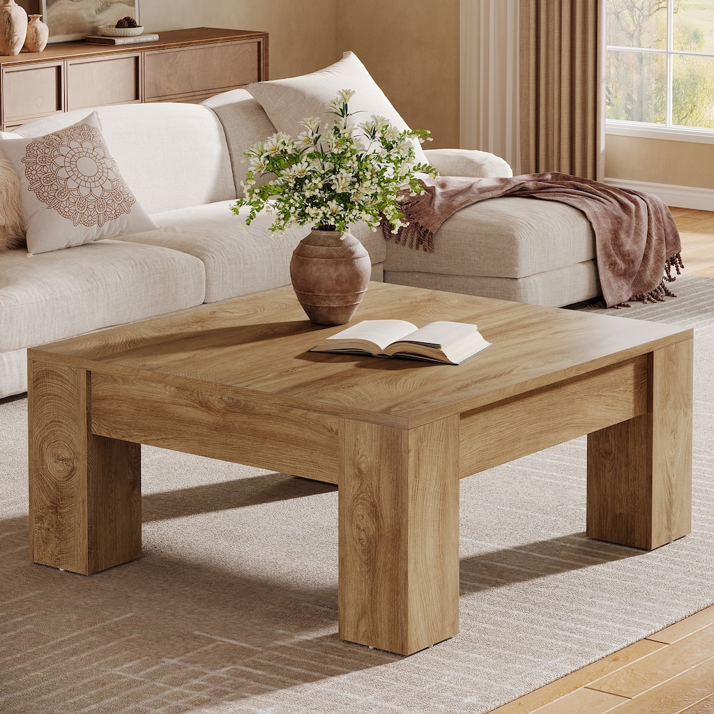 Square Coffee Table, 39-Inch Coffee Table with Sturdy Legs